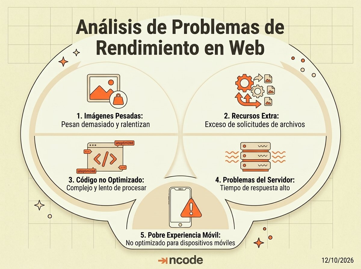 Ilustración sobre los cinco razones del poco rendimiento web
